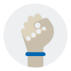 icono de una mano con un  brazalete azul